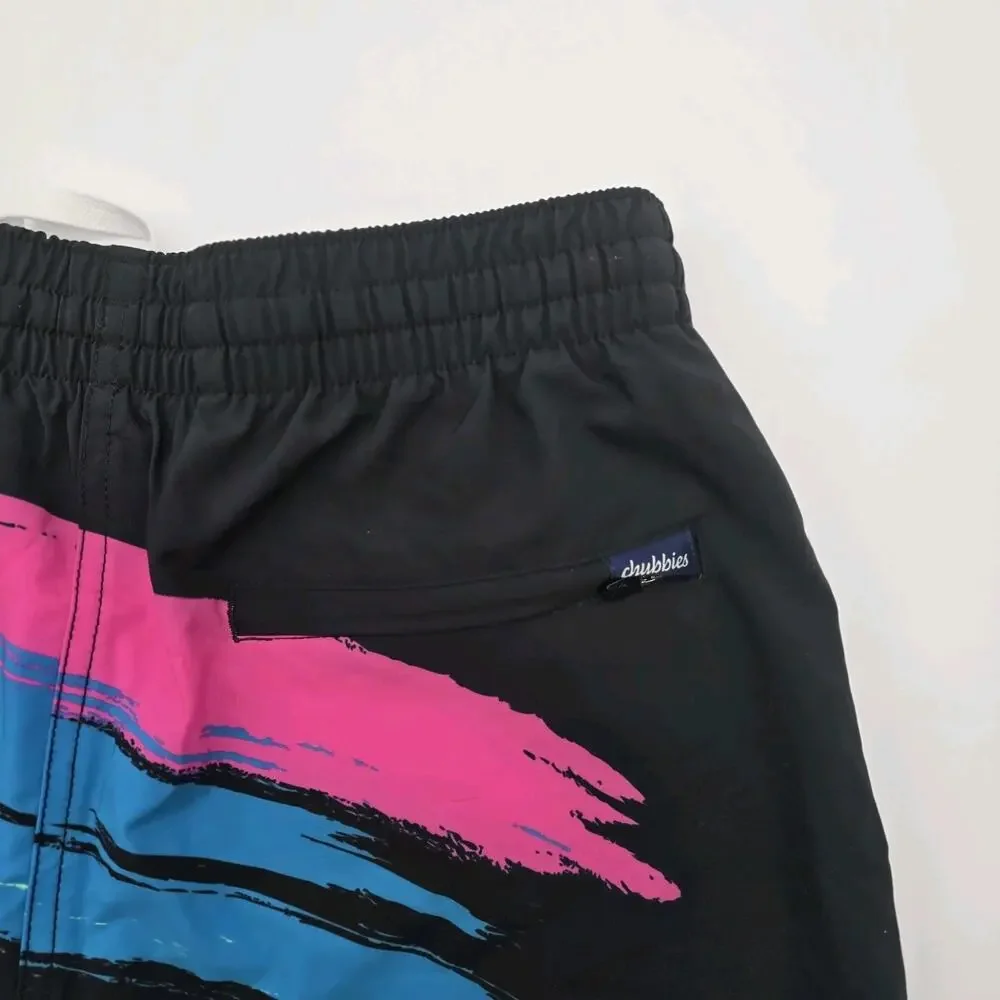 Chubbies Swim Trunks Mens Medium 5.5 Inch Black Retro Colours Shorts Brief Mesh